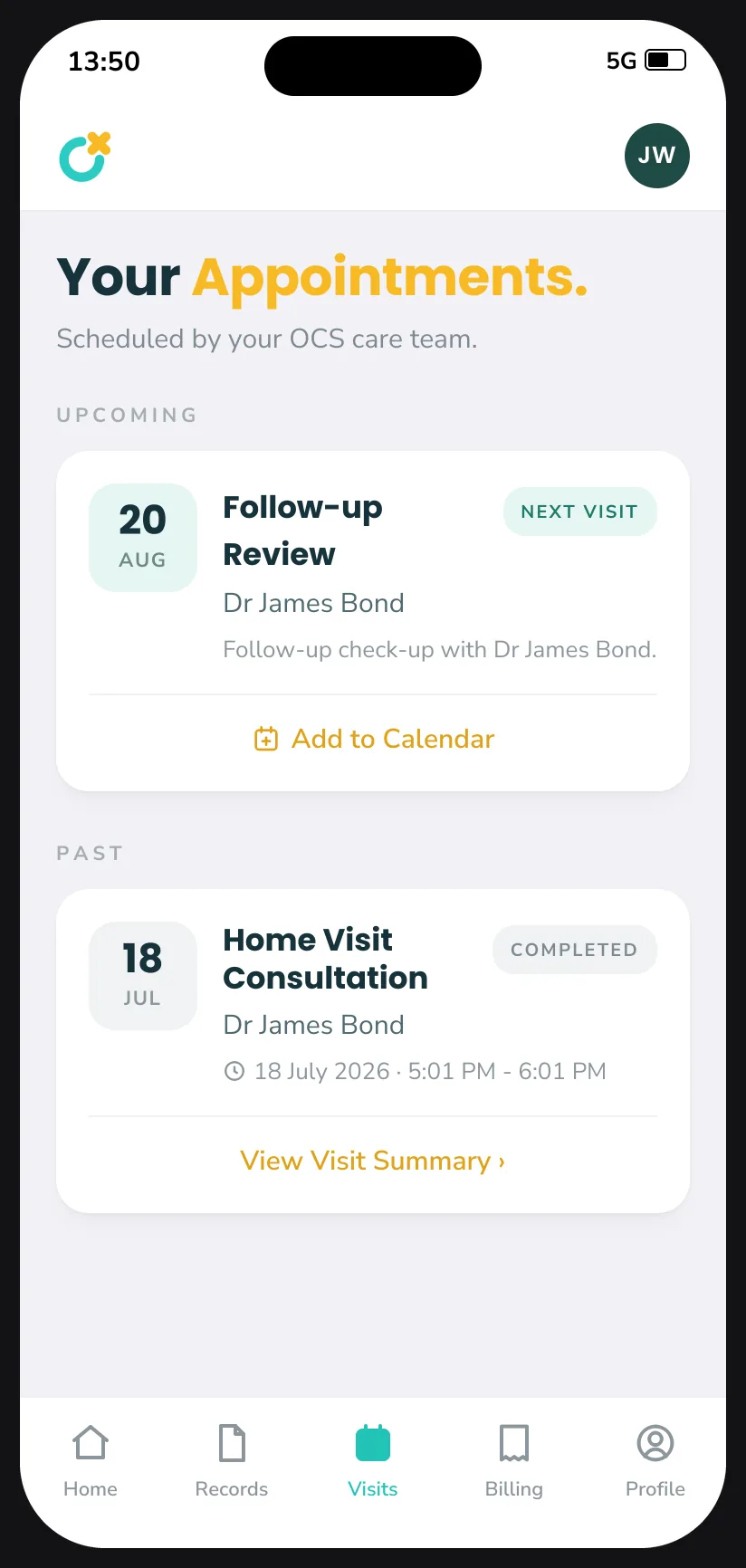 Appointments screen